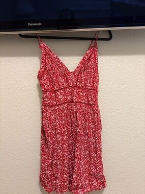 American Eagle Outfitters Red Floral Spaghetti-Strap Mini Dress